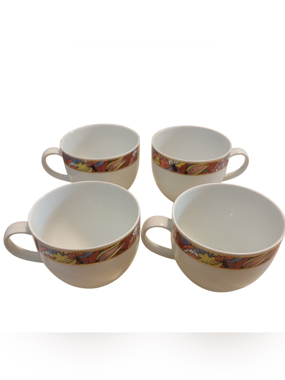 Vintage Arzberg Germany White Porcelain Coffee Teacup W/ Orange & Red Floral Rim